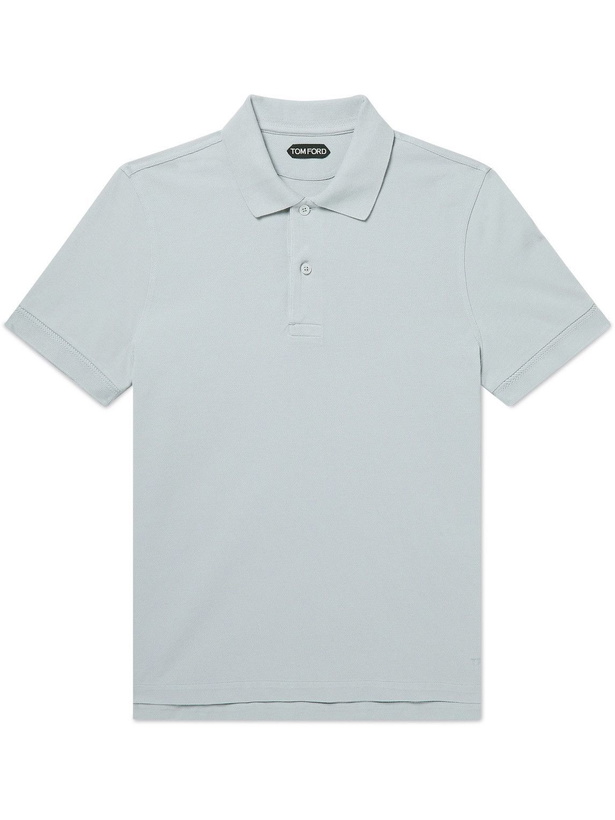 Photo: TOM FORD - Slim-Fit Logo-Embroidered Cotton-Piqué Polo Shirt - Gray