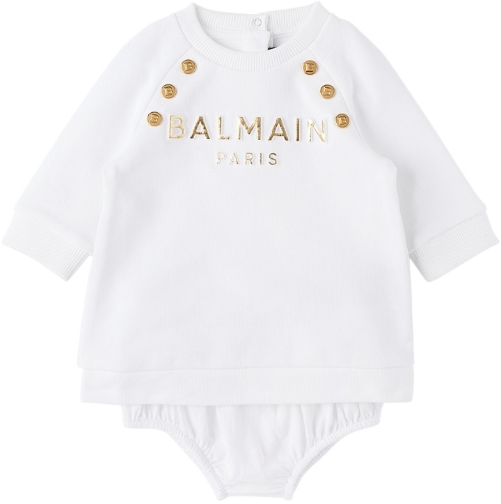 Photo: Balmain Baby White Embossed Dress & Briefs Set
