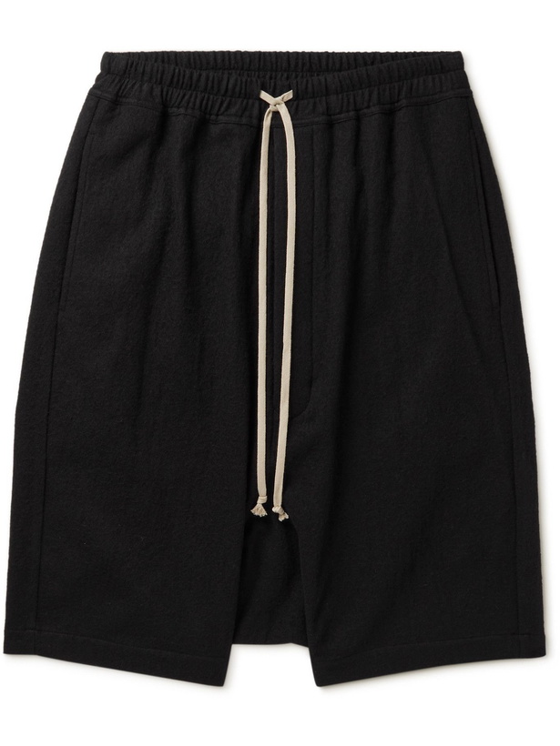 Photo: Rick Owens - Pod Cotton and Virgin Wool-Blend Flannel Drawstring Shorts - Black