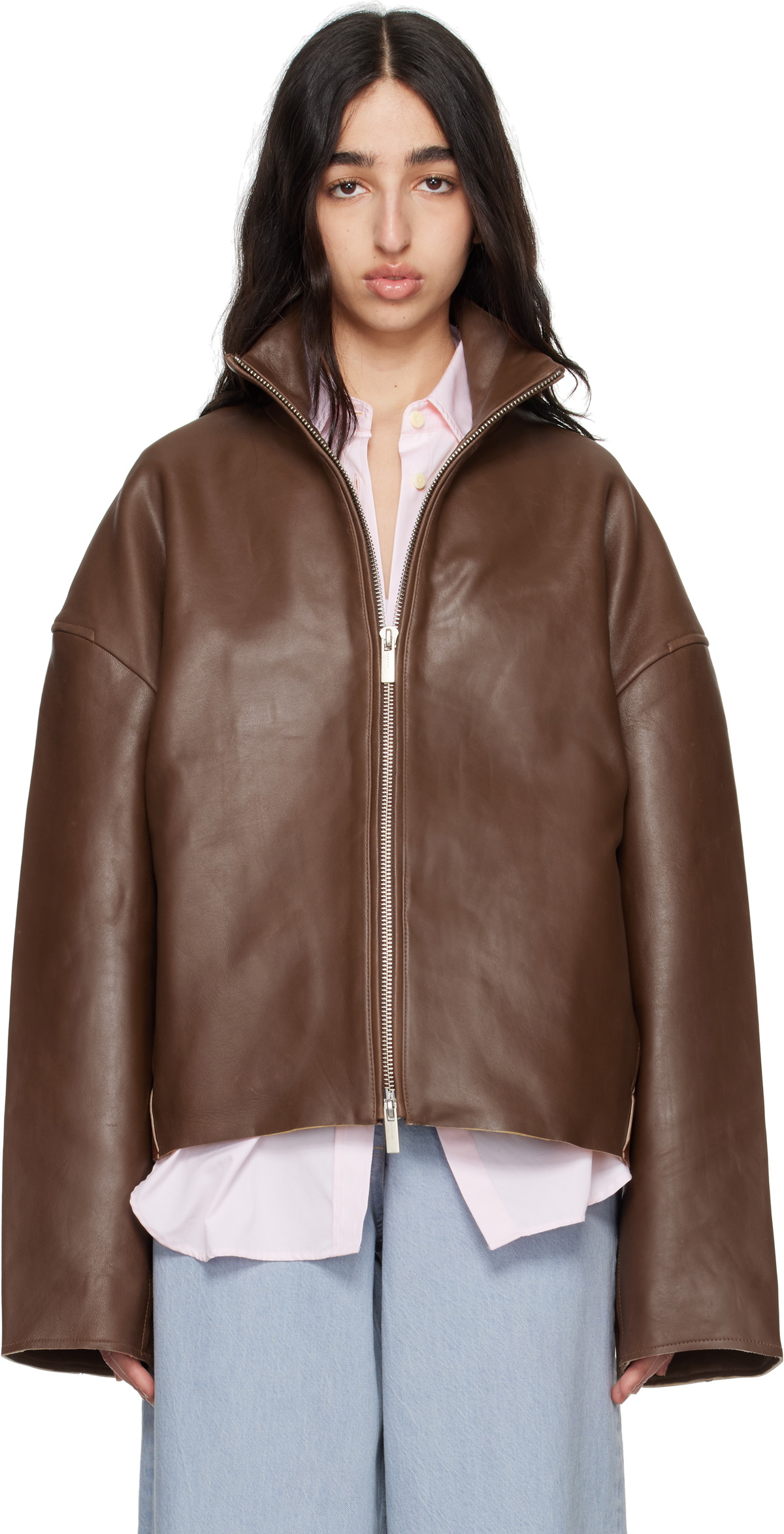 REMAIN Birger Christensen Brown Bonded Leather Jacket