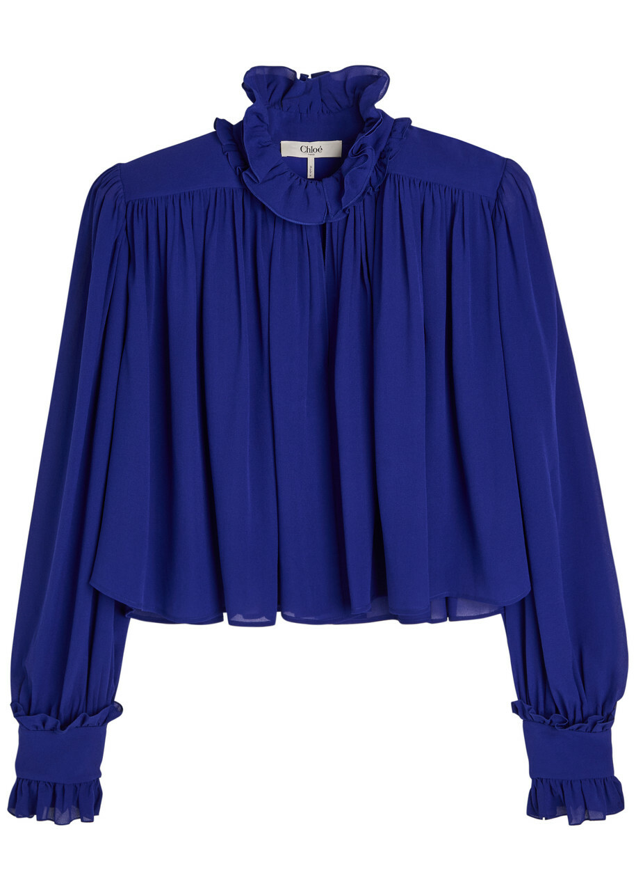 Chloe Ruffled Silk Blouse Indigo