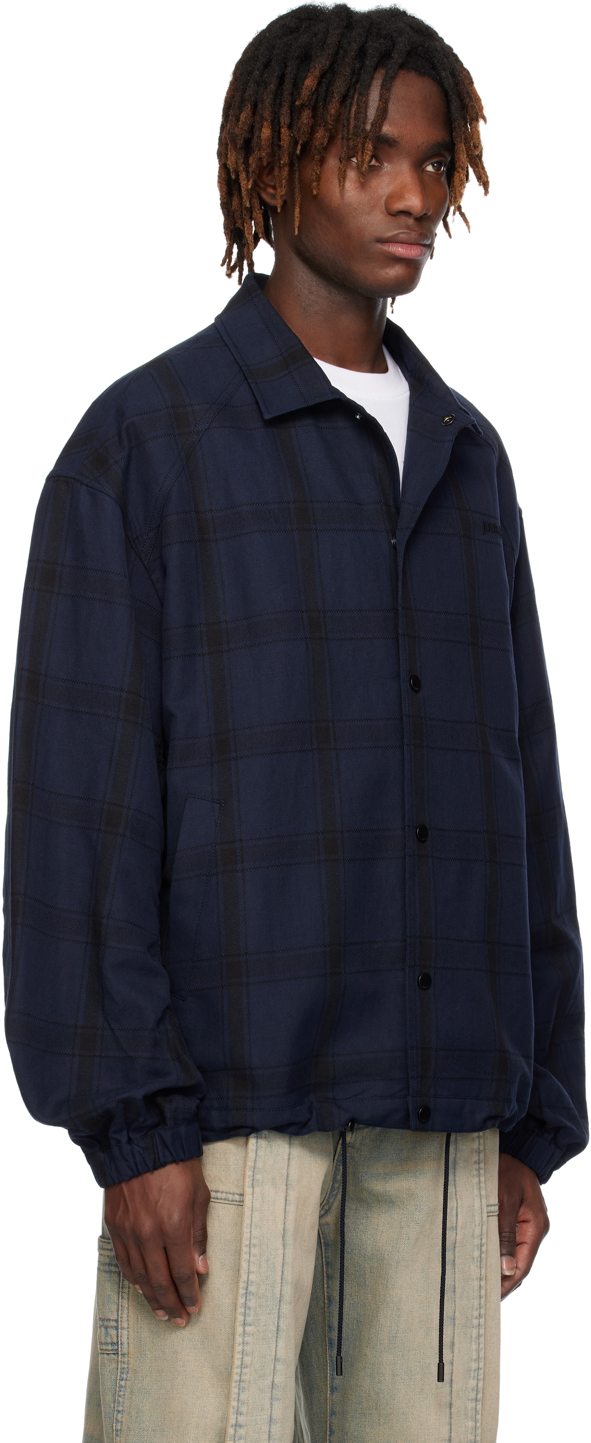 Juun.J Navy Core Check Overshirt