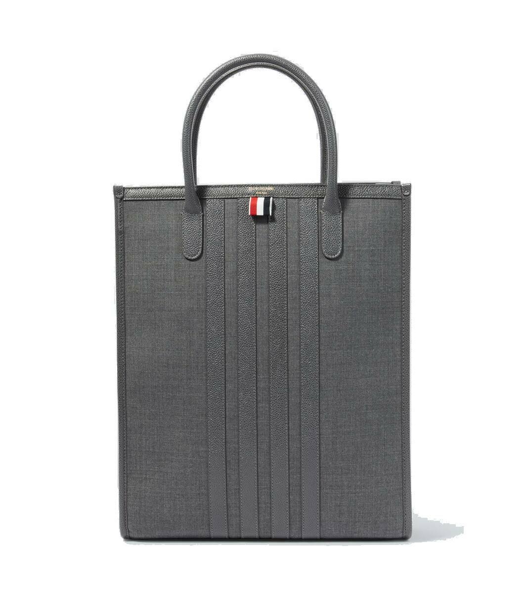 Photo: Thom Browne 4-Bar leather-trimmed canvas tote bag
