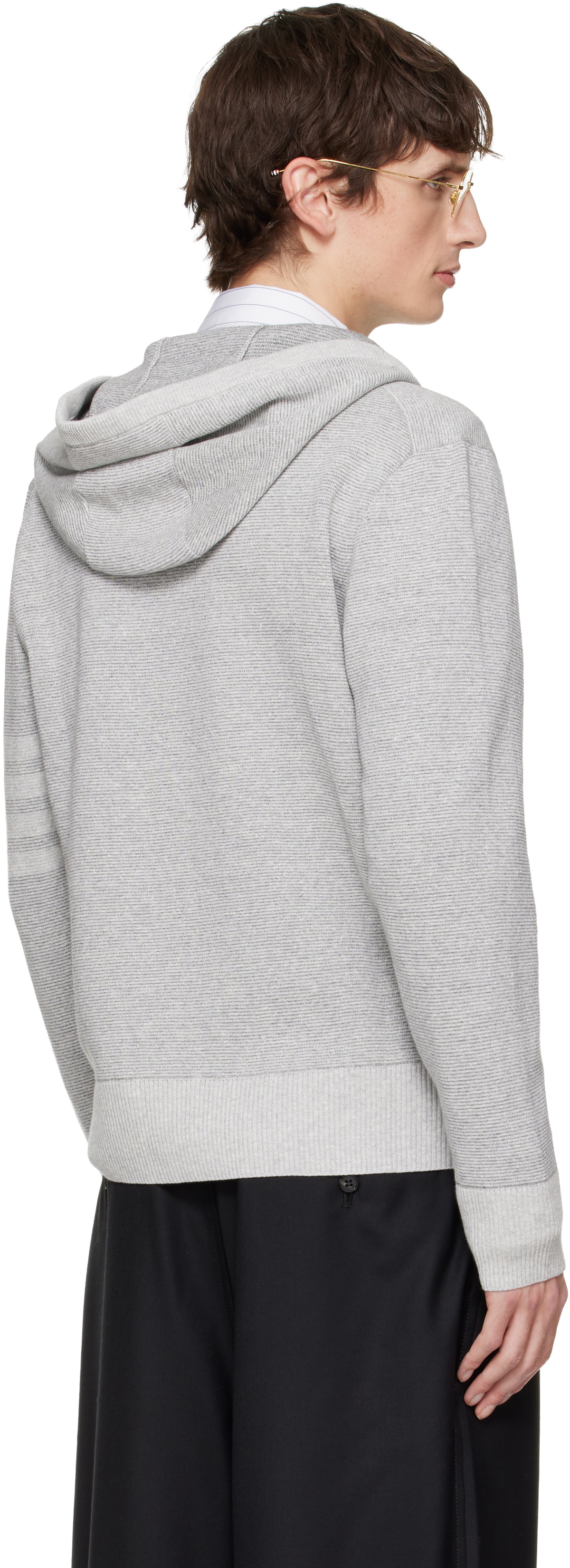 Thom Browne Gray Textured Striped Stitch 4-Bar Relaxed Fit Hoodie
