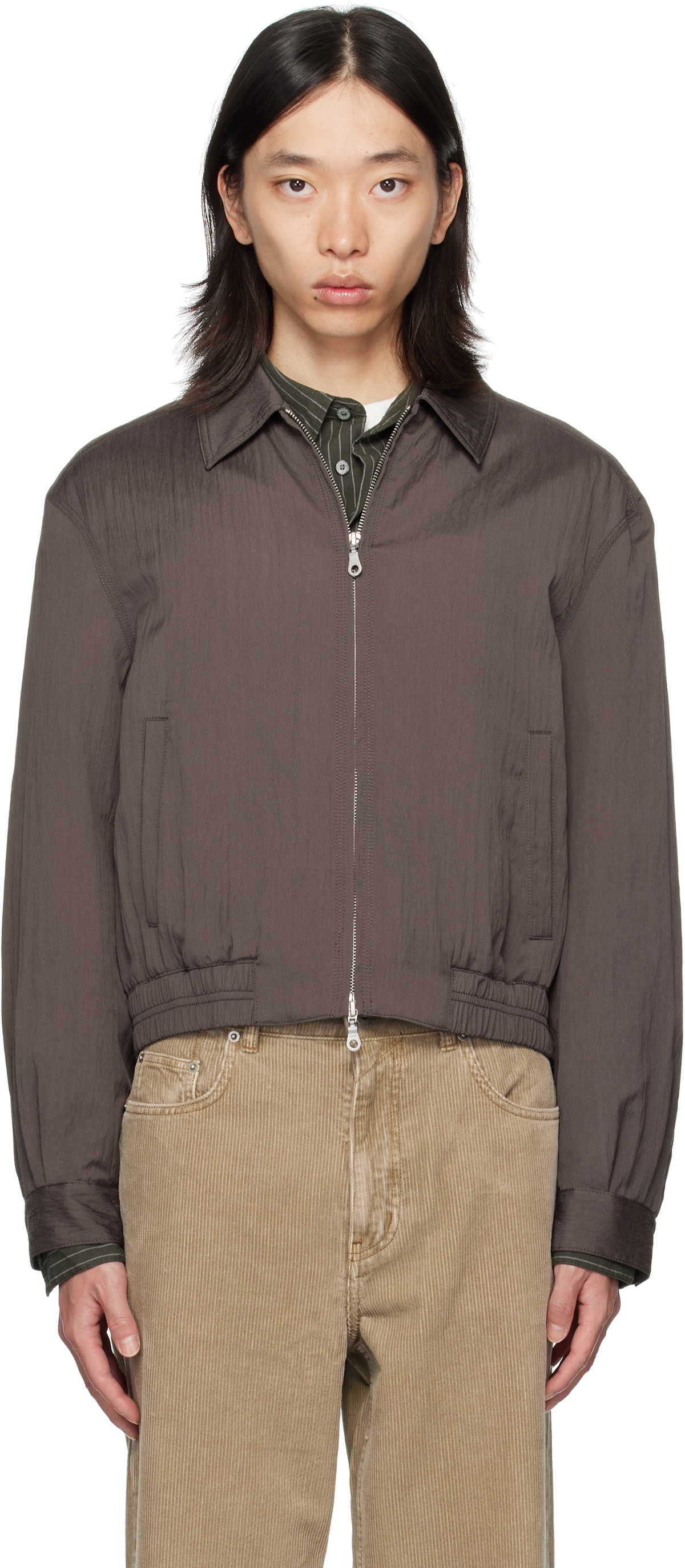 COOR Brown Wrinkle Reglan Wool Blouson Jacket