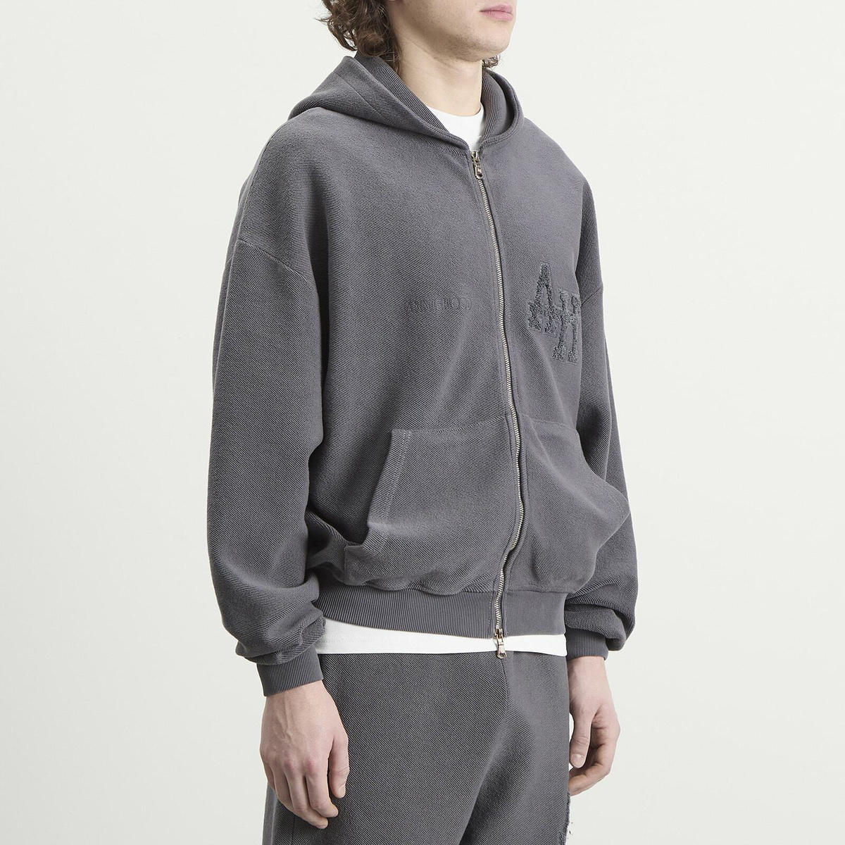 ANNIE HOOD Men's Inside Out College Zip Hoodie in Washed Black