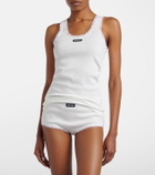 Miu Miu Lace-trimmed pointelle cotton tank top