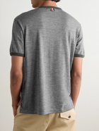 Thom Browne - Logo-Appliquéd Grosgrain-Trimmed Wool-Blend Jersey T-Shirt - Gray