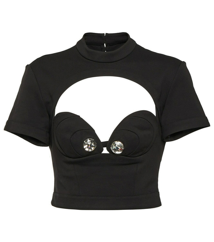 Photo: Area Embellished cutout ponte crop top