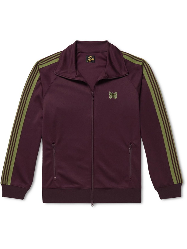 Photo: Needles - Logo-Embroidered Webbing-Trimmed Tech-Jersey Track Jacket - Burgundy