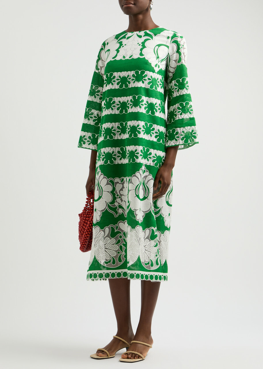 Borgo DE Nor Seraphina Lace-panelled Fine-knit Midi Dress Green 6 (UK6 / XS)