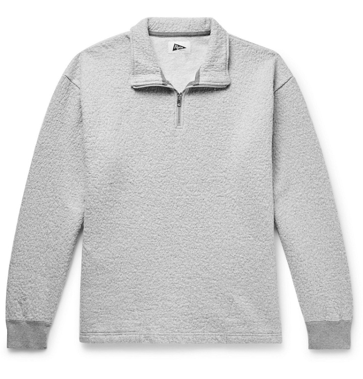 Photo: Pilgrim Surf Supply - Leon Double-Faced Crinkled Cotton and Wool-Blend Half-Zip Sweatshirt - Gray