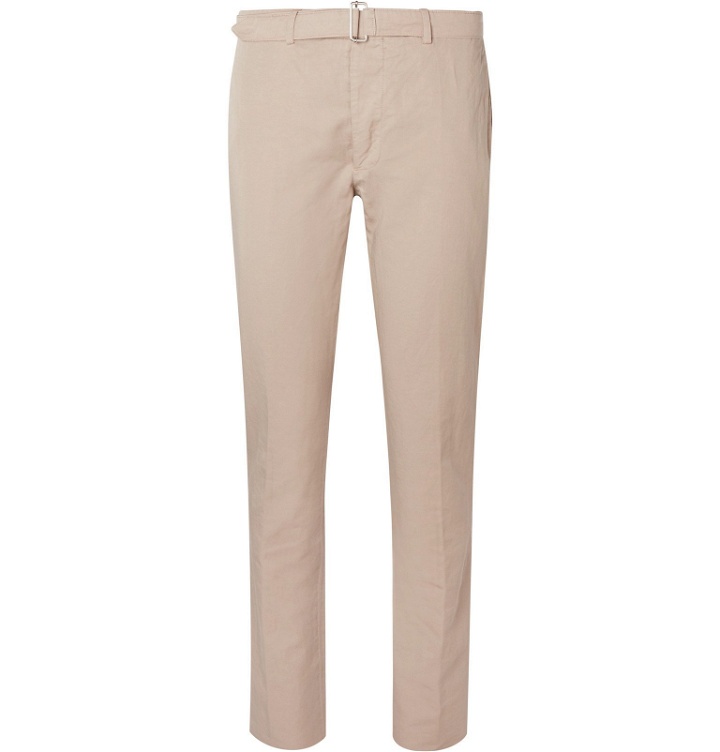 Photo: Officine Generale - Paul Slim-Fit Belted Garment-Dyed Cotton and Linen-Blend Suit Trousers - Neutrals