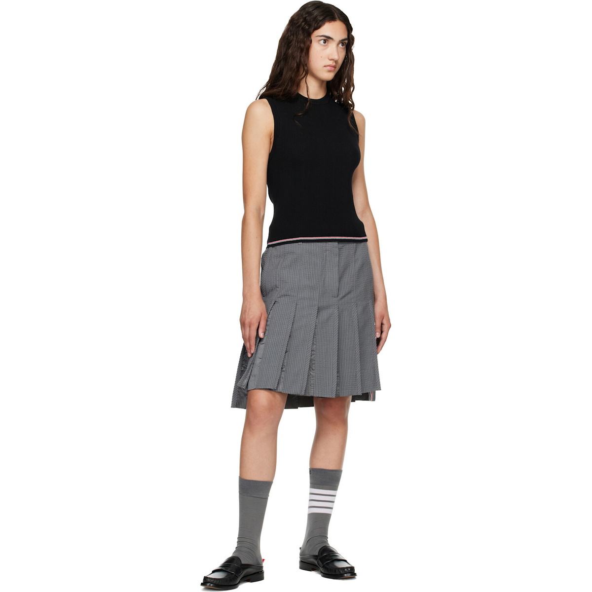 Thom Browne Black Merino Wool RWB Stripe Tank Top