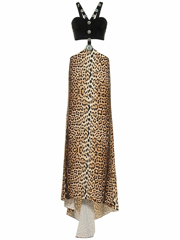 Photo: ROBERTO CAVALLI Embellished Printed Cutout Long Dress