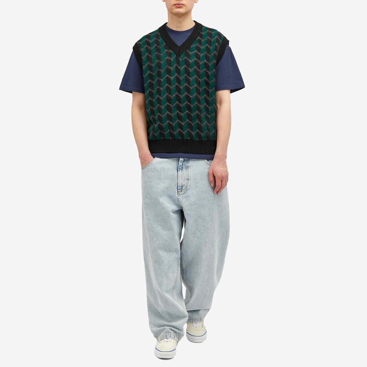 Polar Skate Co. Men's Zig Zag Knit Vest in Black/Dark Teal
