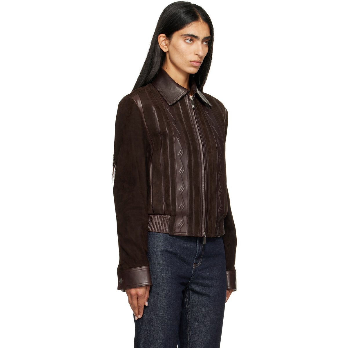 Versace Brown Nappa Leather & Suede Blouson Jacket