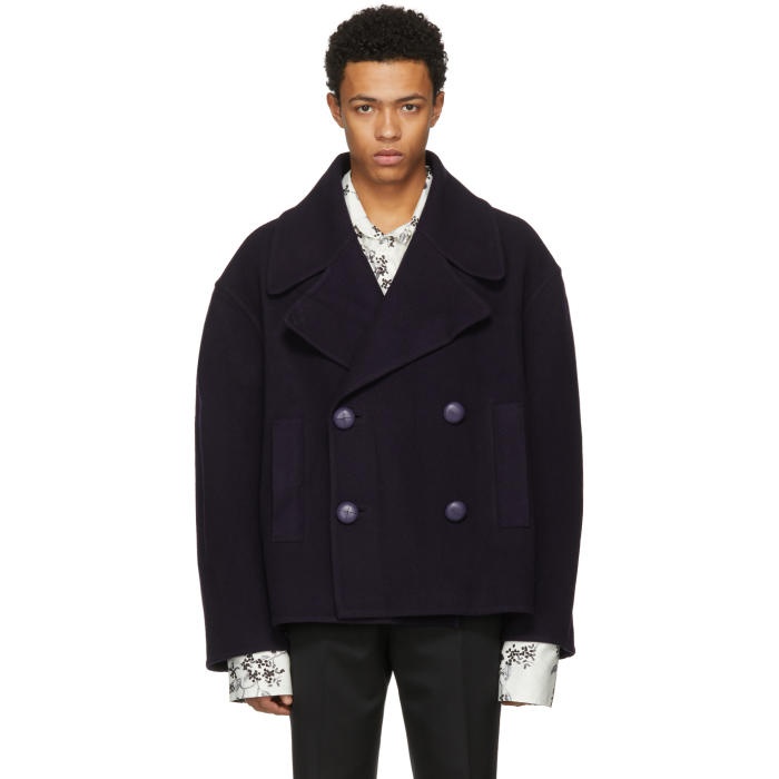 Photo: JW Anderson Navy Oversized Cropped Peacoat