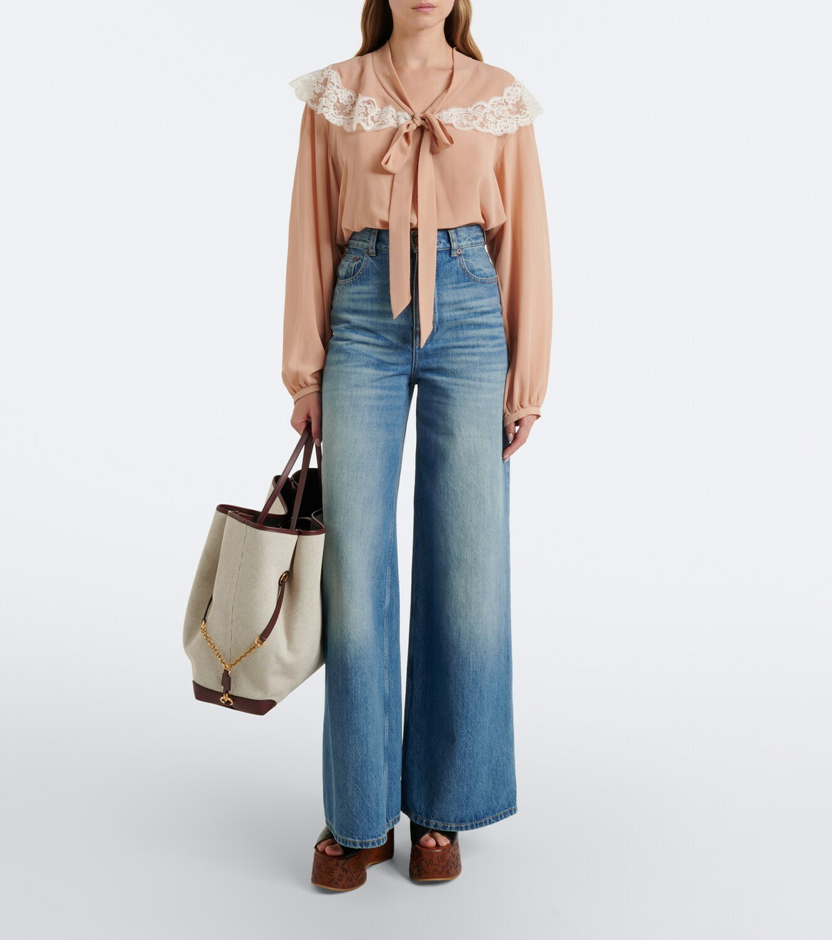 Chloé Chloé Clover leather-trimmed canvas tote bag