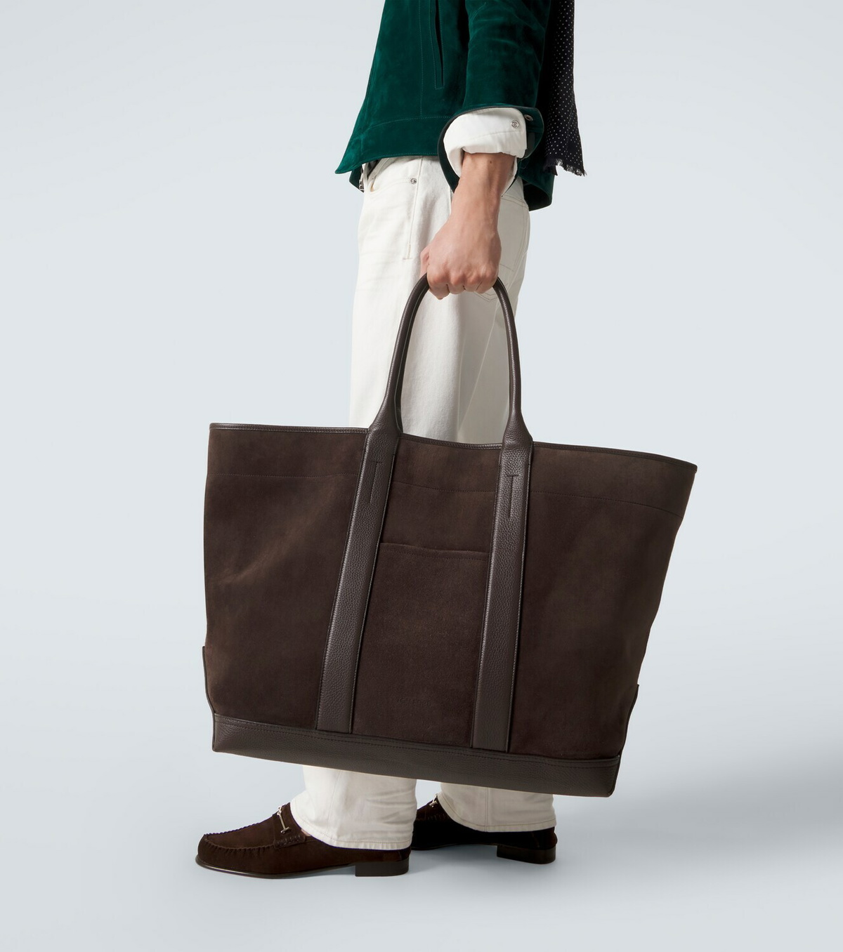 Tom Ford Leather-trimmed suede tote bag