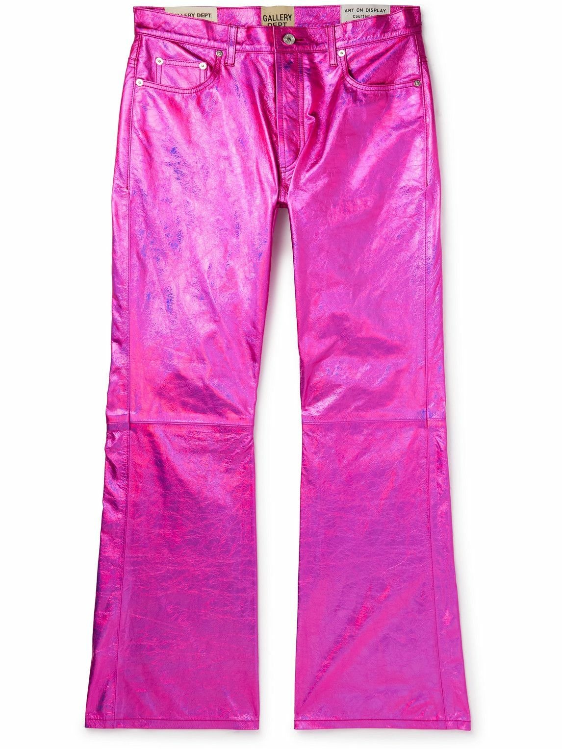 Photo: Gallery Dept. - Logan Galactic Flared Distressed Metallic Crinkled-Leather Trousers - Pink
