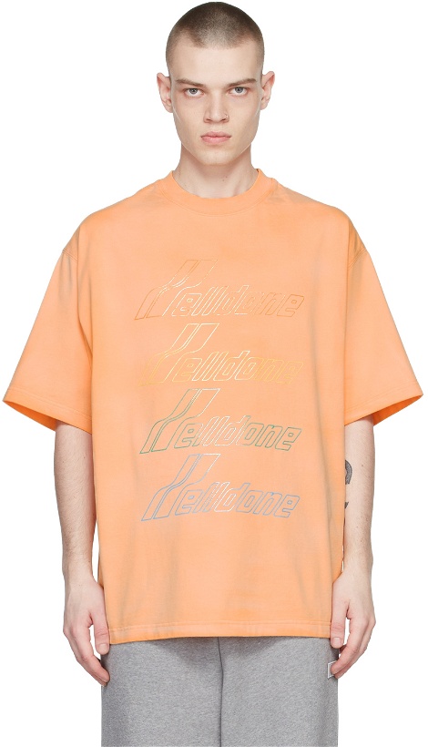 Photo: We11done Orange Hand-Bleached Cotton Logo T-Shirt