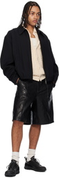 COOR Black Ramskin Crease Leather Bermuda Shorts