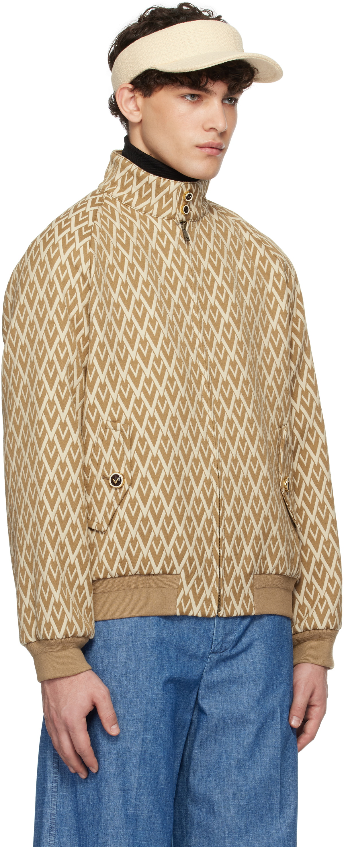 Valentino Tan & Beige 'Toute La V' Bomber Jacket