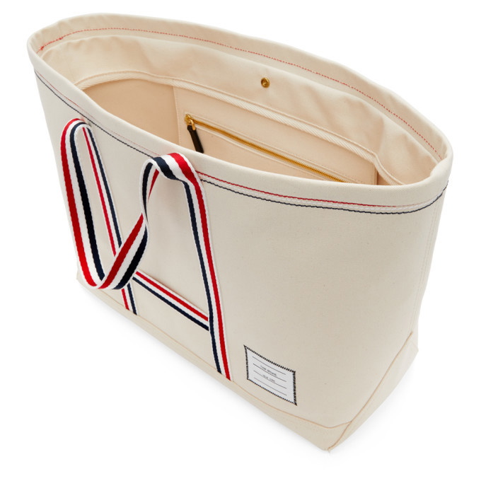 Thom Browne - Off White Double Face Cotton Canvas Medium Tool Tote Bag - One Size - White - Male