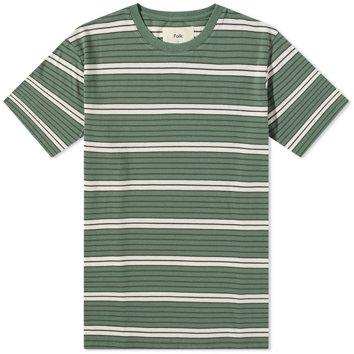 Photo: Folk Men's Highlight Stripe T-Shirt in Forest Green/Mist