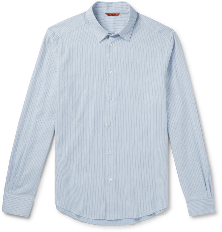 Photo: Barena - Slim-Fit Pinstriped Cotton and Wool-Blend Shirt - Blue