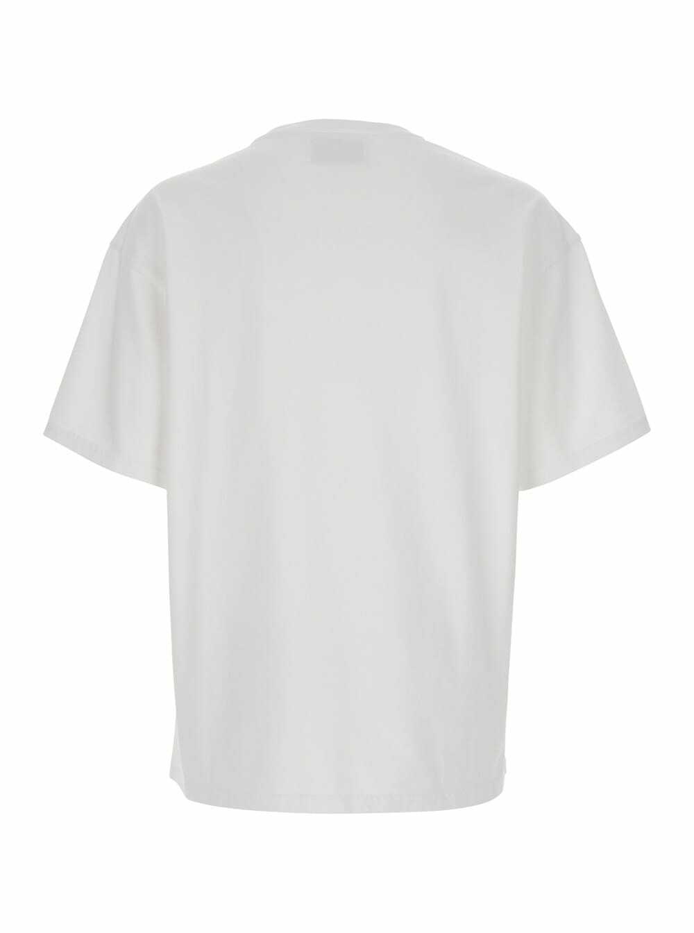 Icon Denim White Crewneck T-shirt With Logo Lettering On The Front In Cotton Man