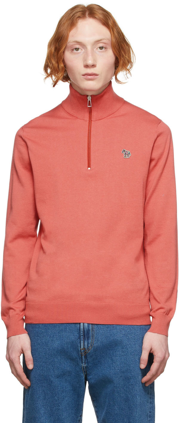 PS by Paul Smith Pink Zebra Half-Zip Sweater