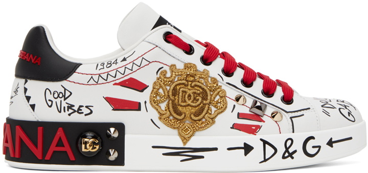 Photo: Dolce & Gabbana White & Red Portofino Sneakers