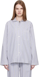 Tekla White & Blue Poplin Long-Sleeved Pyjama Shirt