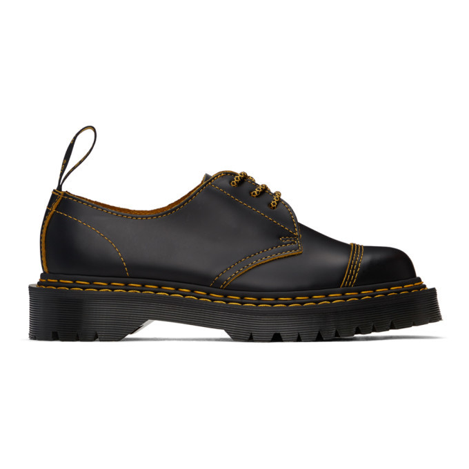 Dr. Martens Black and Yellow 1461 Bex Double-Stitch Oxfords Dr