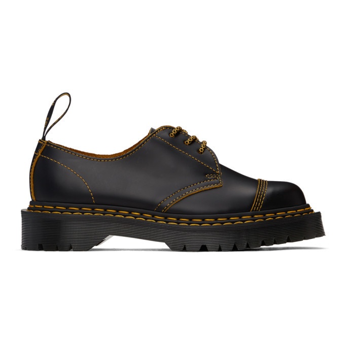 Photo: Dr. Martens Black and Yellow 1461 Bex Double-Stitch Oxfords