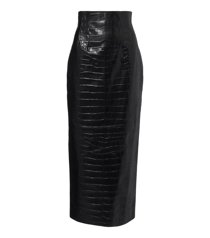 Photo: Khaite Loxley croc-effect leather midi skirt