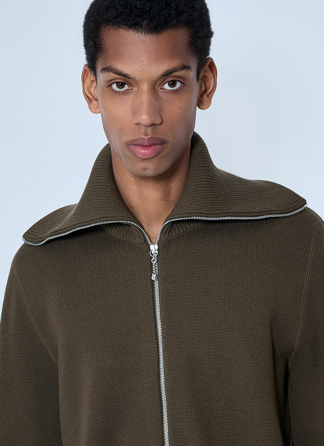 Bottega Veneta Zip-Front High Collar Cardigan