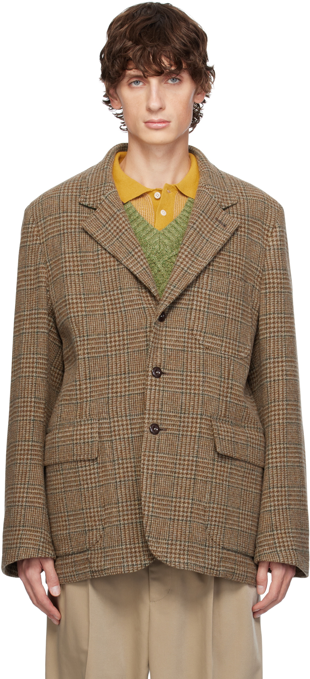 Drake's Brown Prince Of Wales Check Harris Tweed Games Mk. VII