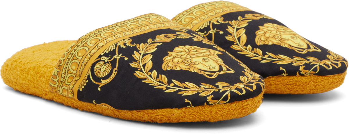 Versace Gold & Black 'I Heart Baroque' Slippers