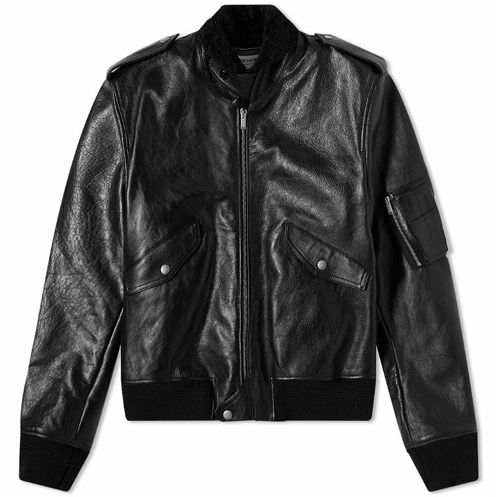 Photo: Saint Laurent Men's Leather Shearling Bomber Jacket in Black