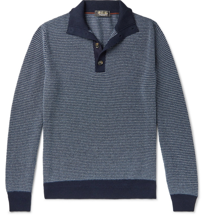 Photo: Loro Piana - Slim-Fit Suede-Trimmed Baby Cashmere Half-Placket Sweater - Blue