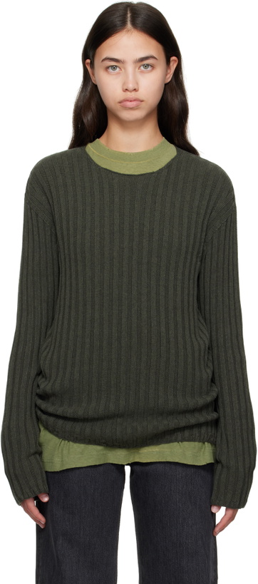 Photo: Acne Studios Green Ribbed Crewneck Knit Sweater