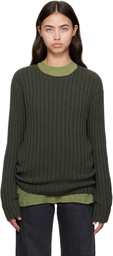 Acne Studios Green Ribbed Crewneck Knit Sweater