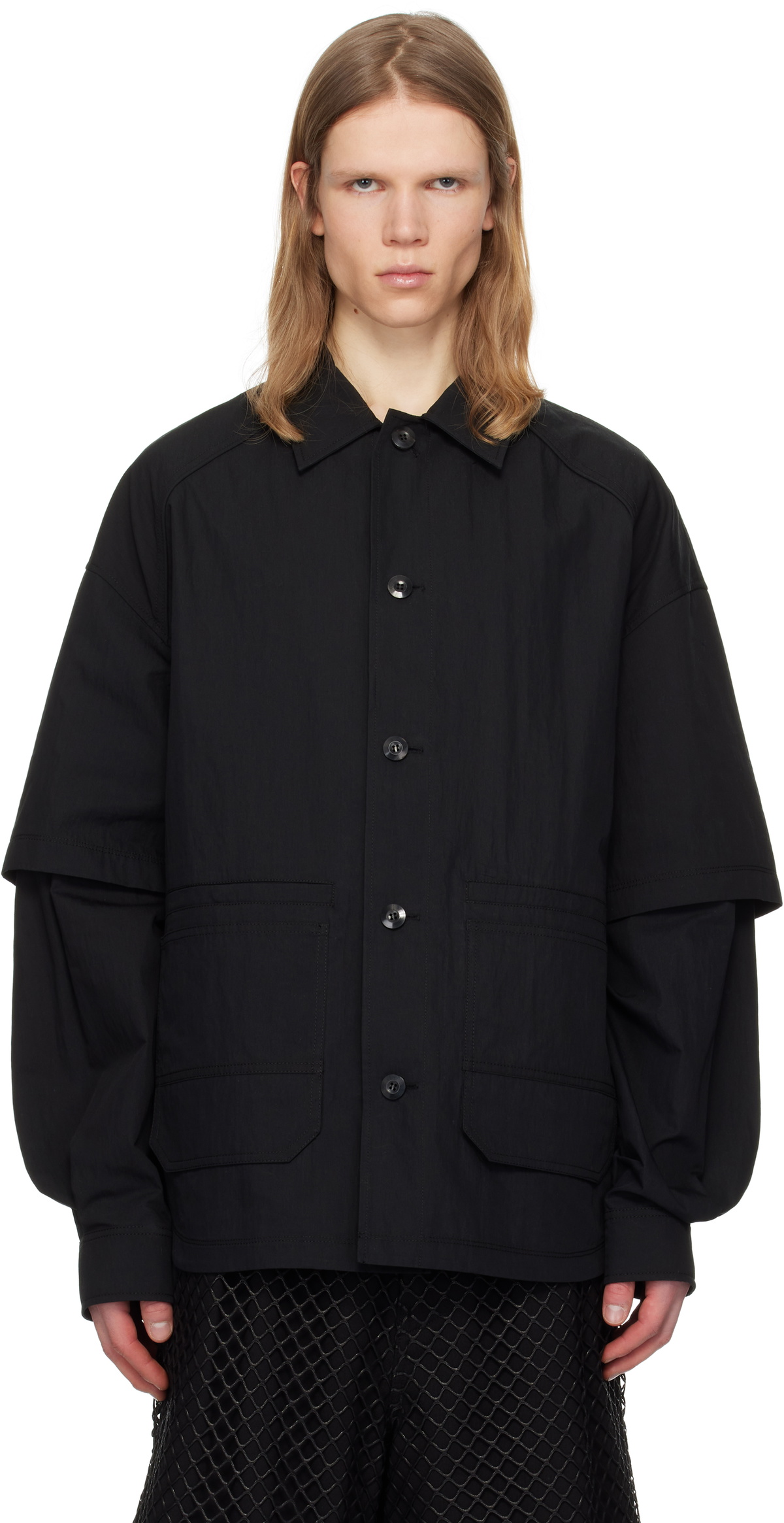 Juun.J Black Dual Sleeve Work Shirt