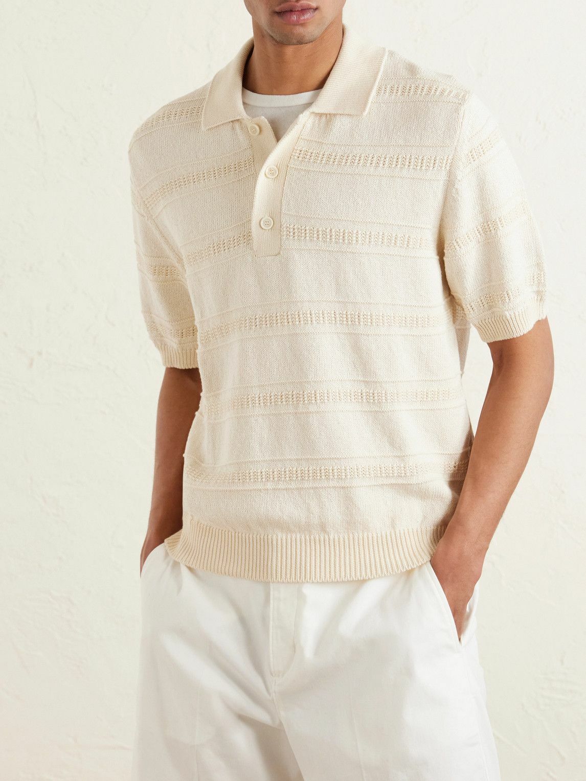 Lardini - Striped Organic and Recycled-Cotton Polo Shirt - Neutrals