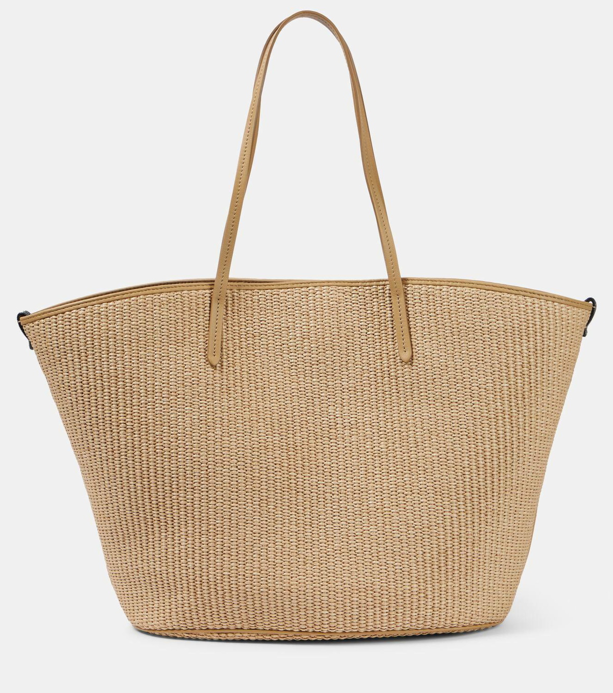 Brunello Cucinelli Medium leather-trimmed raffia tote bag