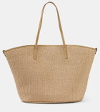 Brunello Cucinelli Medium leather-trimmed raffia tote bag