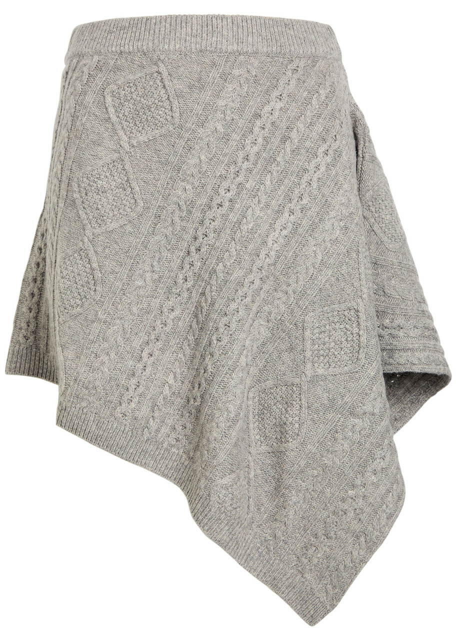 Staud Veer Asymmetric Cable-knit Wool-blend Skirt Grey